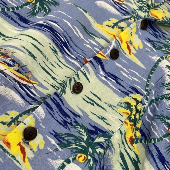 Utility Hawaiian Shirt Colorful Ocean Beach Boat Blue Green XL - Picture 4 of 6